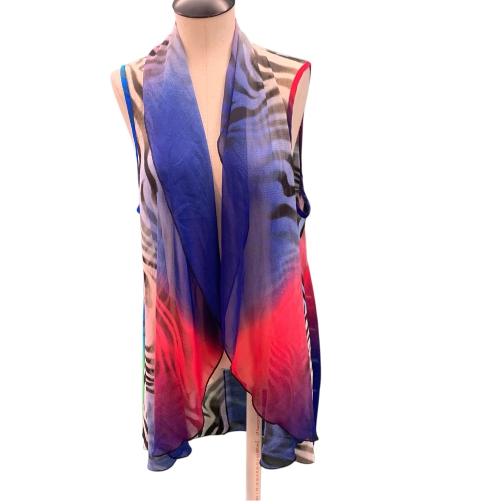 FRANK LYMAN Sheer Waterfall Open Vest in Bold Print - Size 14‎